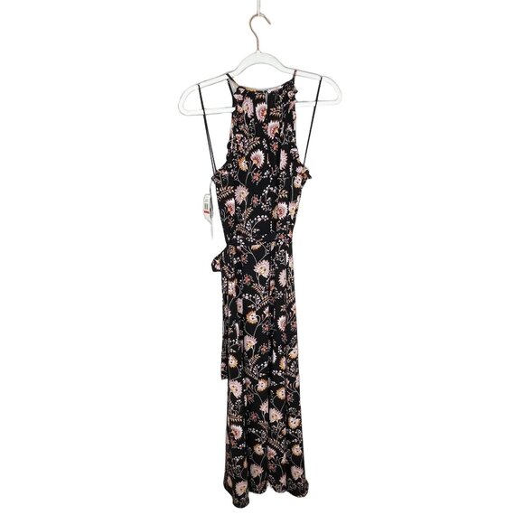 1.State High Neck Garden Maxi Dress Size XS Black Floral Ruffles Sleeveless New - Picture 5 of 10